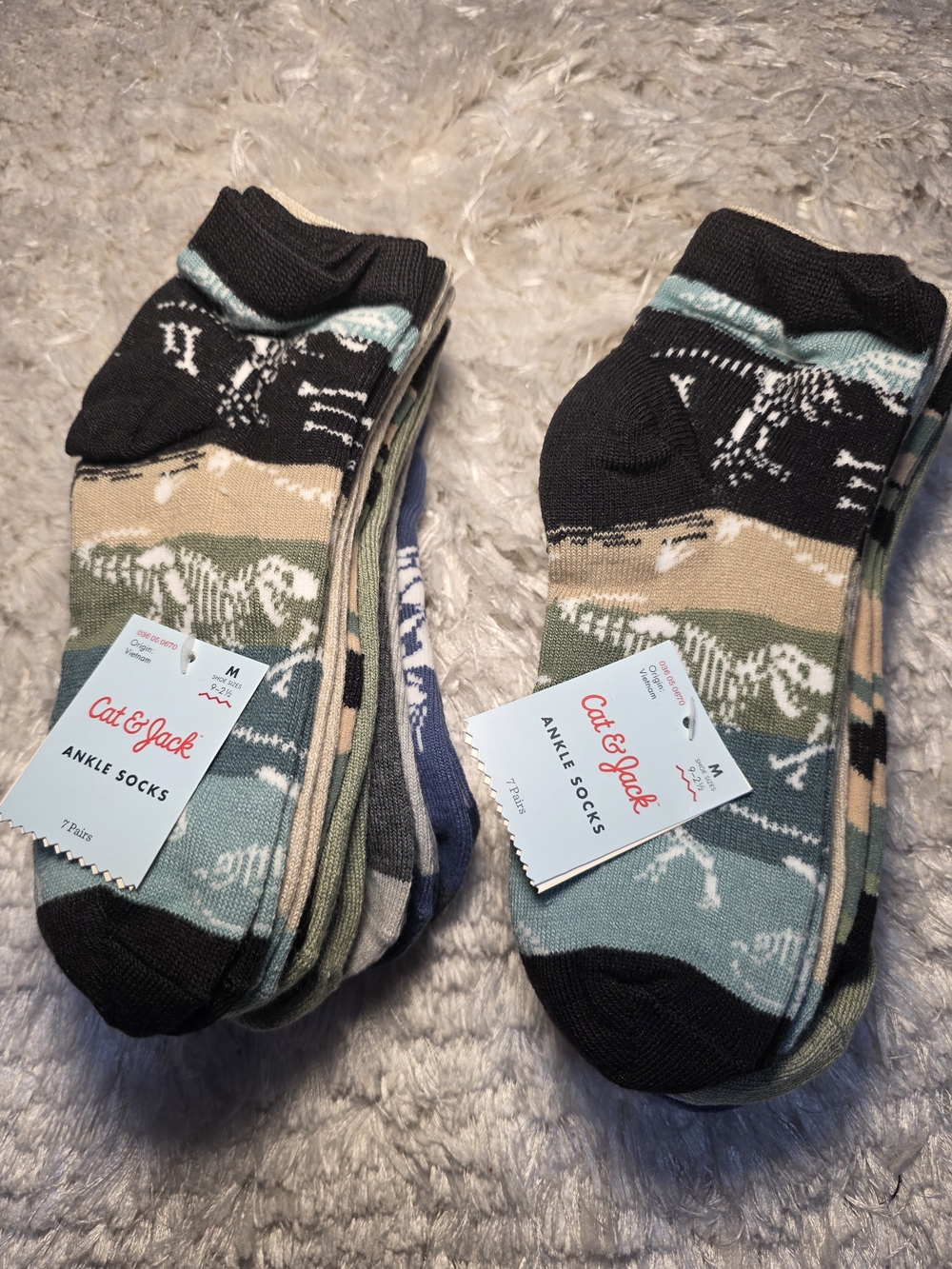 Cat & Jack Kid's Ankle‎ Socks - Mixed Teal & Tan Pack 9-2 1/2